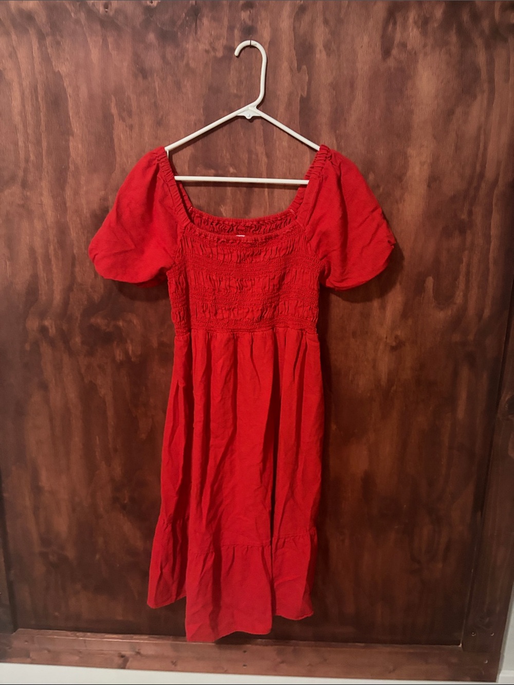 Isabel Maternity by Ingrid & Isabel Red Smocked Maxi Dress with Puff Sleeves